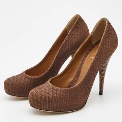 Pre Owned Fendi Brown Python Embossed Leather Superstar Platform Pumps Size 40