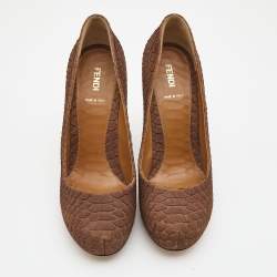 Pre Owned Fendi Brown Python Embossed Leather Superstar Platform Pumps Size 40