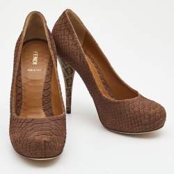 Pre Owned Fendi Brown Python Embossed Leather Superstar Platform Pumps Size 40