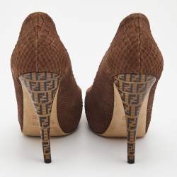 Pre Owned Fendi Brown Python Embossed Leather Superstar Platform Pumps Size 40