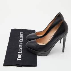 Pre Owned Fendi Black/Grey Leather and Lizard Embossed Heel Platform Pumps Size 37.5