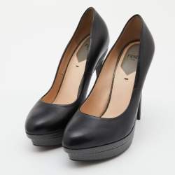 Pre Owned Fendi Black/Grey Leather and Lizard Embossed Heel Platform Pumps Size 37.5