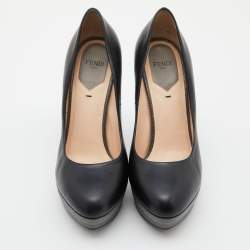 Pre Owned Fendi Black/Grey Leather and Lizard Embossed Heel Platform Pumps Size 37.5