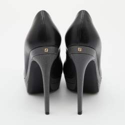 Pre Owned Fendi Black/Grey Leather and Lizard Embossed Heel Platform Pumps Size 37.5