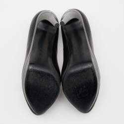 Pre Owned Fendi Black/Grey Leather and Lizard Embossed Heel Platform Pumps Size 37.5