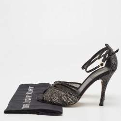 Fendi Black Mesh and Suede Studded Ankle Strap Sandals Size 38