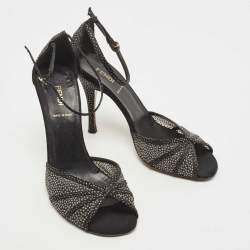 Fendi Black Mesh and Suede Studded Ankle Strap Sandals Size 38