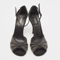 Fendi Black Mesh and Suede Studded Ankle Strap Sandals Size 38