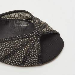 Fendi Black Mesh and Suede Studded Ankle Strap Sandals Size 38