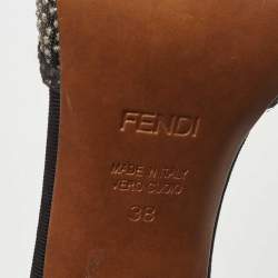 Fendi Black Mesh and Suede Studded Ankle Strap Sandals Size 38
