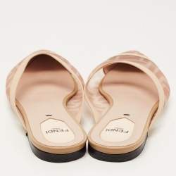 Fendi Two Tone Zucca Mesh and Leather Colibri Flat Mules Size 38