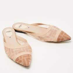 Fendi Two Tone Zucca Mesh and Leather Colibri Flat Mules Size 38