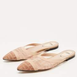 Fendi Two Tone Zucca Mesh and Leather Colibri Flat Mules Size 38