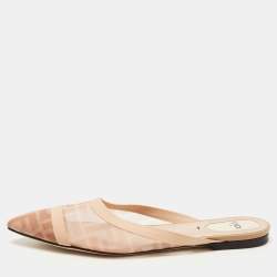 Fendi Two Tone Zucca Mesh and Leather Colibri Flat Mules Size 38