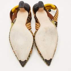 Pre Owned Fendi Multicolor Fabric Colibri Slingback Pumps Size 38.5