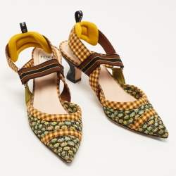 Pre Owned Fendi Multicolor Fabric Colibri Slingback Pumps Size 38.5