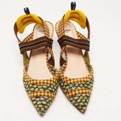 Pre Owned Fendi Multicolor Fabric Colibri Slingback Pumps Size 38.5