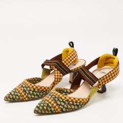 Pre Owned Fendi Multicolor Fabric Colibri Slingback Pumps Size 38.5