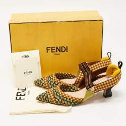 Pre Owned Fendi Multicolor Fabric Colibri Slingback Pumps Size 38.5