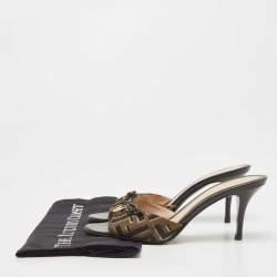Fendi Two Tone Zucca Canvas Bow Slide Sandals Size 37
