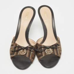 Fendi Two Tone Zucca Canvas Bow Slide Sandals Size 37