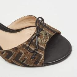 Fendi Two Tone Zucca Canvas Bow Slide Sandals Size 37