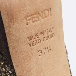Fendi Metallic Gold Brocade Fabric Deco Peep Toe Bow Platform Pumps Size 37.5