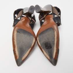 Pre Owned Fendi  Multicolor Mesh and Canvas Colibri Slingback Pumps Size 35