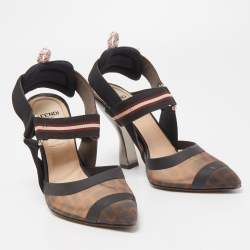 Pre Owned Fendi  Multicolor Mesh and Canvas Colibri Slingback Pumps Size 35