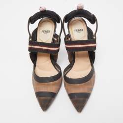 Pre Owned Fendi  Multicolor Mesh and Canvas Colibri Slingback Pumps Size 35
