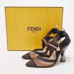 Pre Owned Fendi  Multicolor Mesh and Canvas Colibri Slingback Pumps Size 35