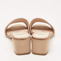Pre Owned Fendi Beige Satin Logo Slides Size 35
