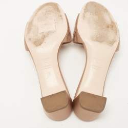 Pre Owned Fendi Beige Satin Logo Slides Size 35