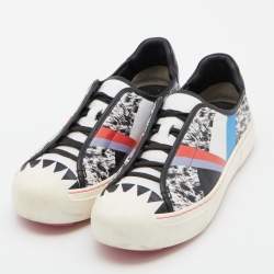 Pre Owned Fendi Multicolor Printed Leather Flynn Sneakers Size 38