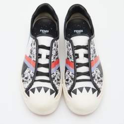 Pre Owned Fendi Multicolor Printed Leather Flynn Sneakers Size 38