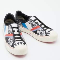 Pre Owned Fendi Multicolor Printed Leather Flynn Sneakers Size 38