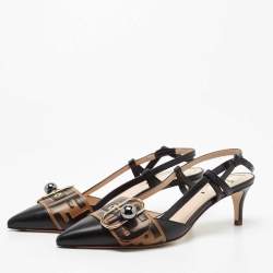 Pre Owned Fendi Brown/Black Leather Slingback Pumps Size 37
