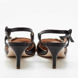 Pre Owned Fendi Brown/Black Leather Slingback Pumps Size 37