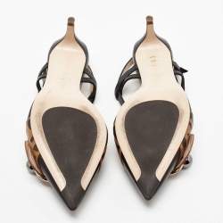 Pre Owned Fendi Brown/Black Leather Slingback Pumps Size 37