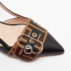 Pre Owned Fendi Brown/Black Leather Slingback Pumps Size 37