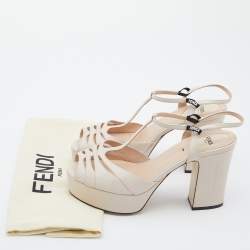 Fendi Beige Leather Block Heel Ankle Strap Sandals Size 39
