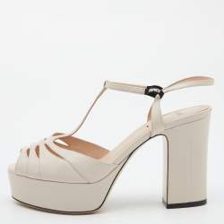 Fendi Beige Leather Block Heel Ankle Strap Sandals Size 39