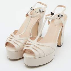 Fendi Beige Leather Block Heel Ankle Strap Sandals Size 39
