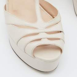 Fendi Beige Leather Block Heel Ankle Strap Sandals Size 39