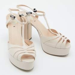 Fendi Beige Leather Block Heel Ankle Strap Sandals Size 39