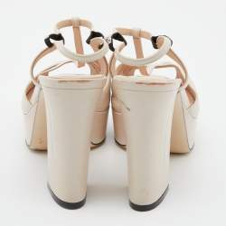 Fendi Beige Leather Block Heel Ankle Strap Sandals Size 39