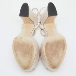 Fendi Beige Leather Block Heel Ankle Strap Sandals Size 39