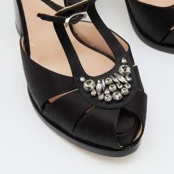 Pre Owned Fendi Black/Metallic Satin and Leather Platform Block Heel Sandals Size 39