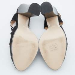 Pre Owned Fendi Black/Metallic Satin and Leather Platform Block Heel Sandals Size 39