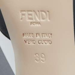 Pre Owned Fendi Black/Metallic Satin and Leather Platform Block Heel Sandals Size 39